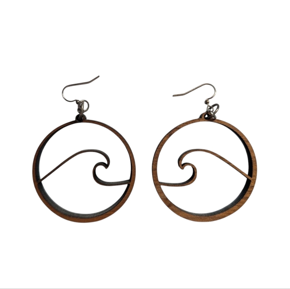 Local handmade wood Laser cut wave earrings